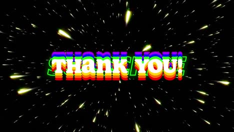 Animation-of-thank-you-text-banner-with-rainbow-effect-over-glowing-light-trails-in-seamless-pattern