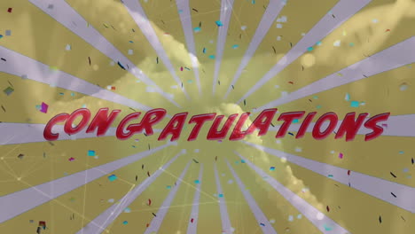 colorful animation of confetti over yellow burst background with congratulations text