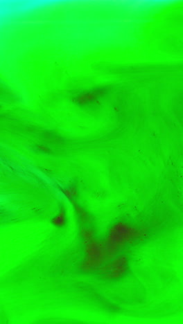 vertical video shot of black and green paint or dye dropped into water against white background to create swirling colourful smoke background 1