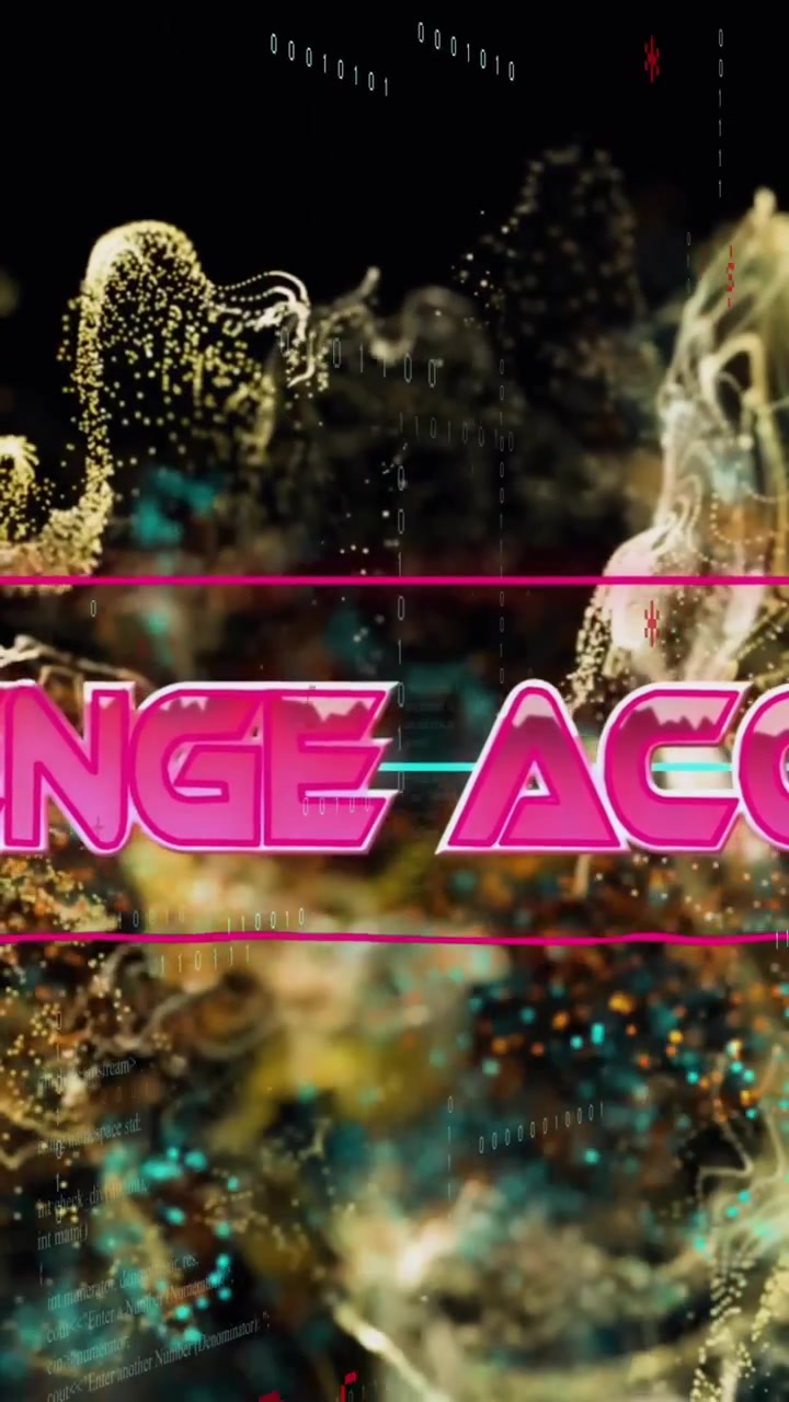 Animation of challenge accepted text over data processing and light spots on black background