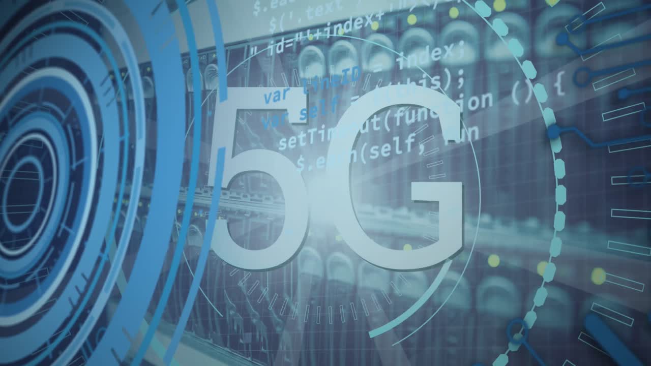 animazione dell'elaborazione di testo e dati 5g sulla sala server