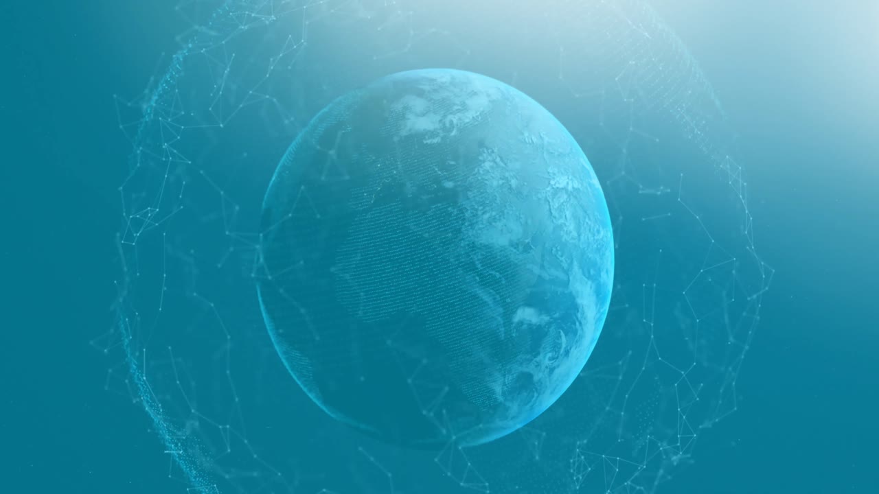 파란색 배경에 연결 네트워크와 함께 지구의 애니메이션
