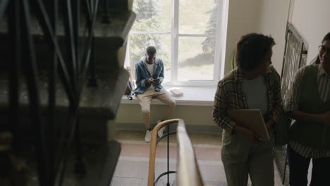 students in a school hallway