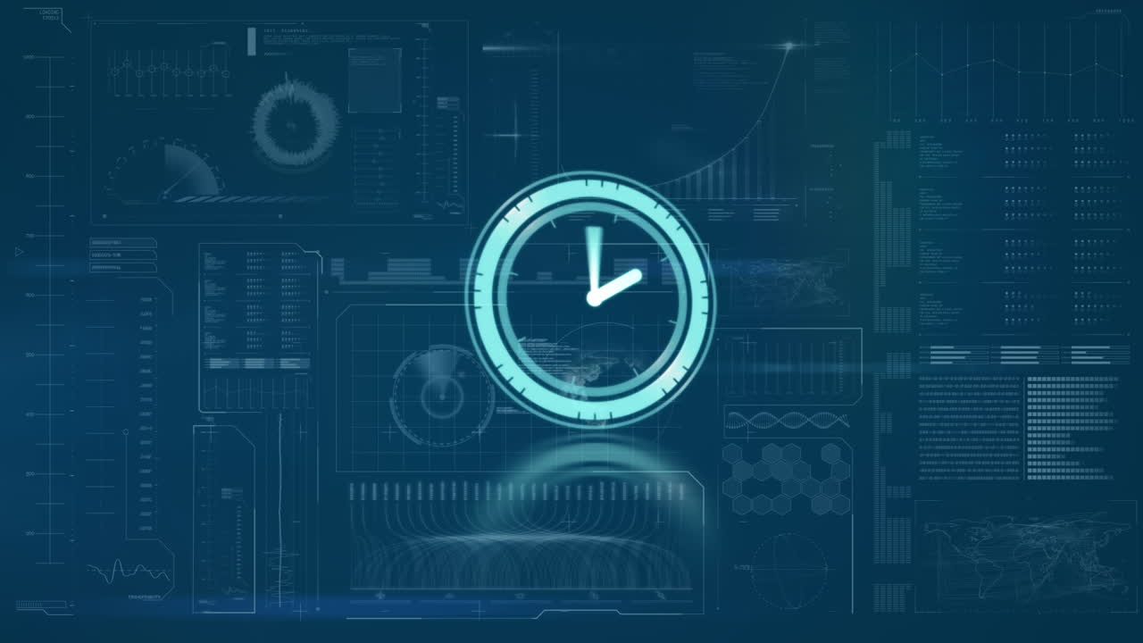 Animazione di un orologio che si muove su elaborazione dati