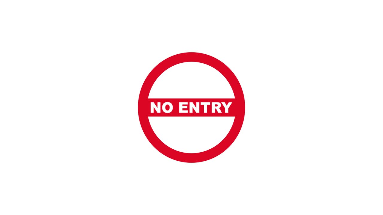 Stop symbol animation. Restriction circle in red. No way video in 4k. Warning bouncing icon. Editable background.