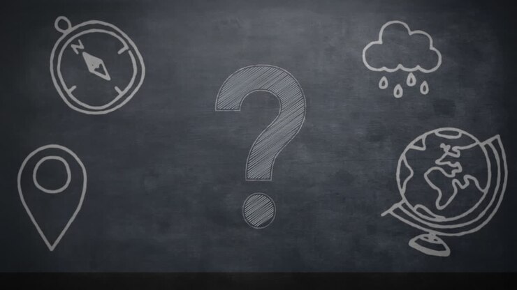 School concept icons against question mark symbol on blackboard
