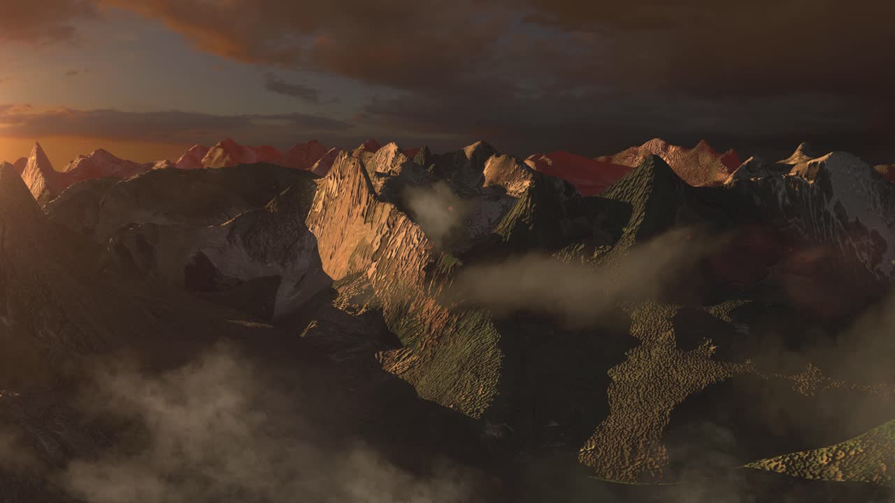 puesta de sol sobre las cimas de las montañas