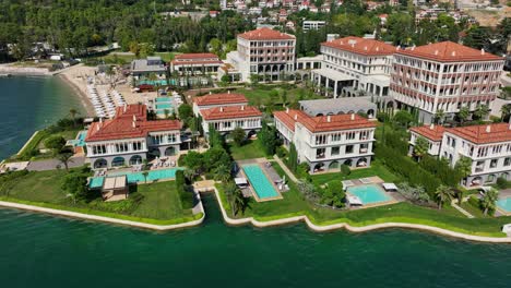 portonovi hotel and resort in herceg novi, montenegro - luxury waterfront resort on adriatic coast. aerial sideways shot