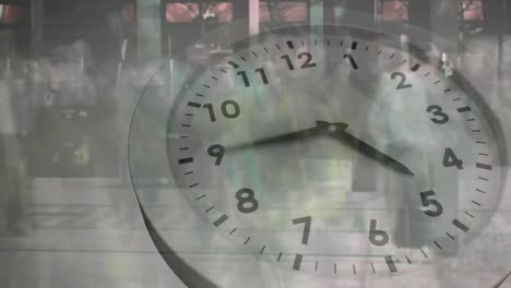 animation of ticking clock against time-lapse of businesspeople walking at office