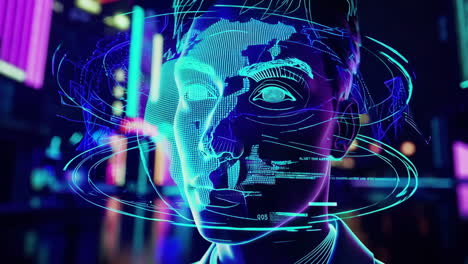 cyberpunk city and face recognition technology