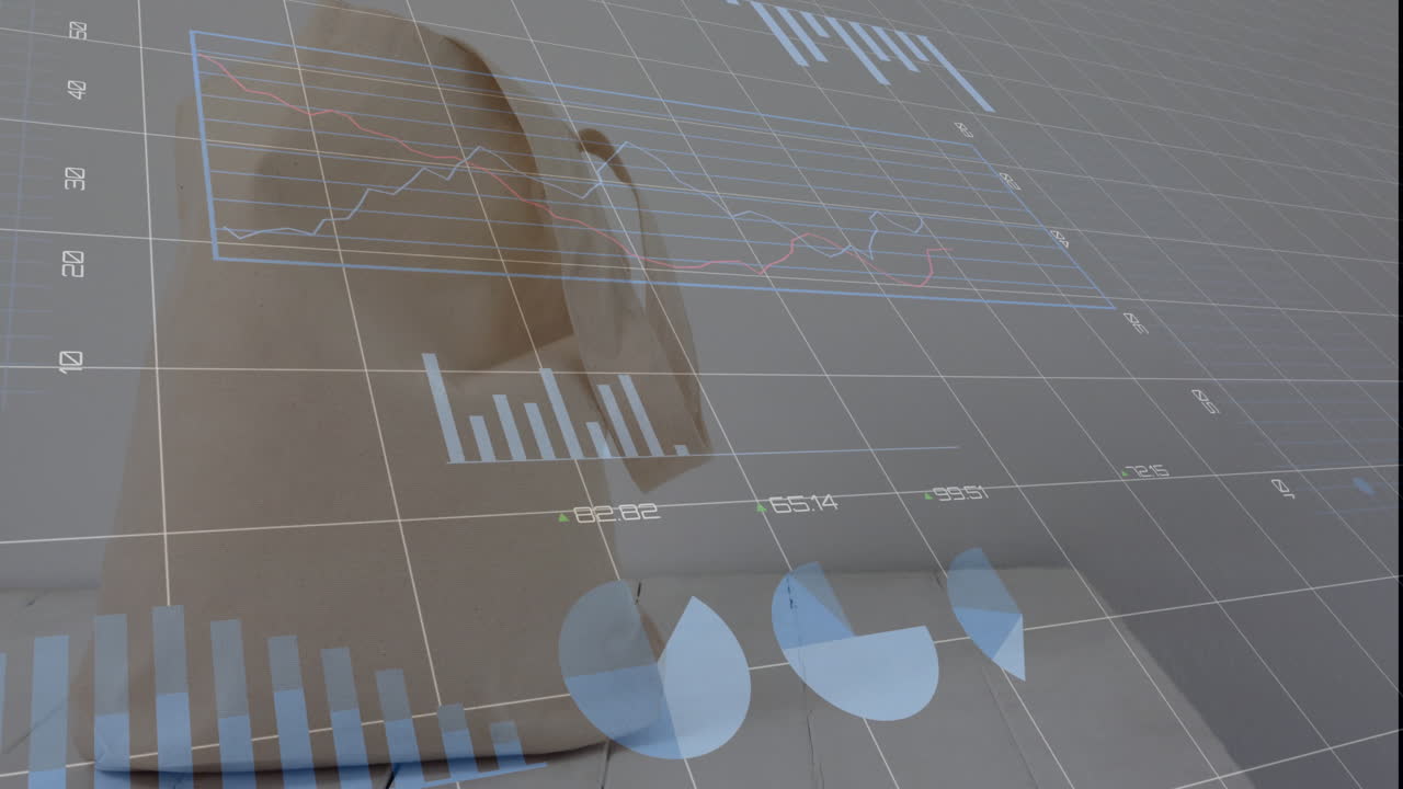 animación del procesamiento de datos sobre la bolsa de compras