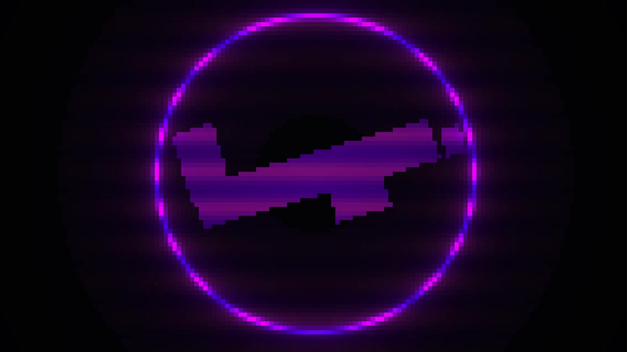 Biểu tượng pixel cổ điển biến đổi trong vòng neon phát sáng