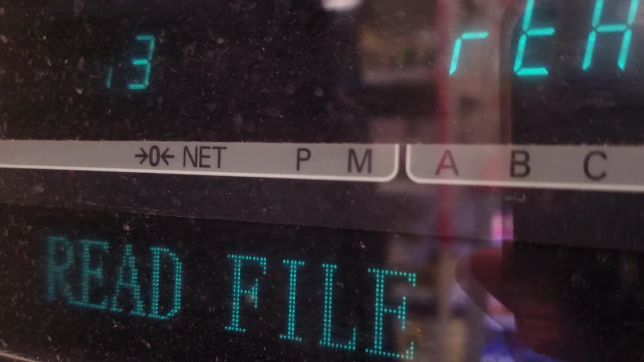 Flicker glitch transition with text - read file, write file. Signal distortion with real digital noise