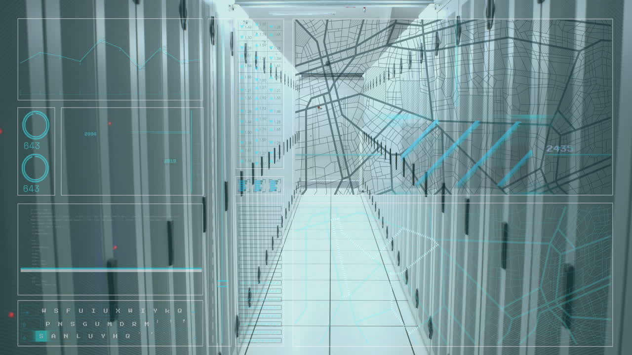 Animation of data processing over server room