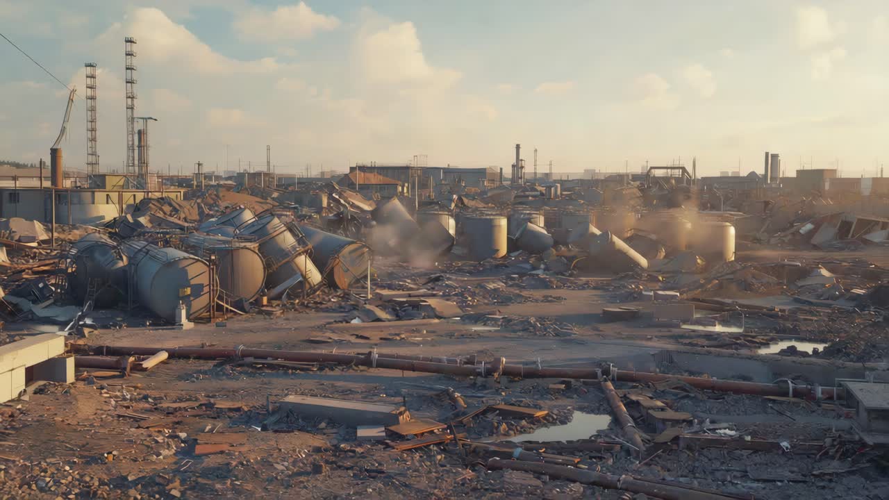 Post-Apocalyptic Industrial Disaster Scene