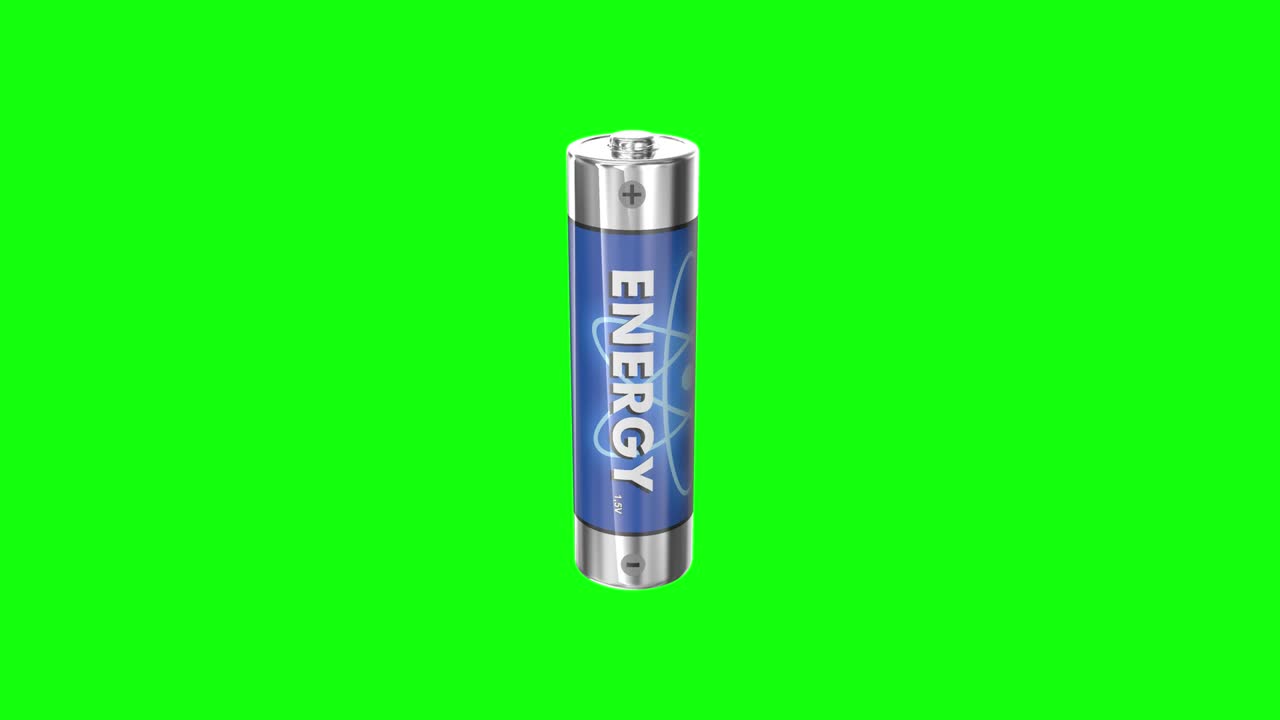 8 Animationen 3D-Alkalibatterie Ladung Energie Volt Watt AAA AA Greenscreen Chroma Key.