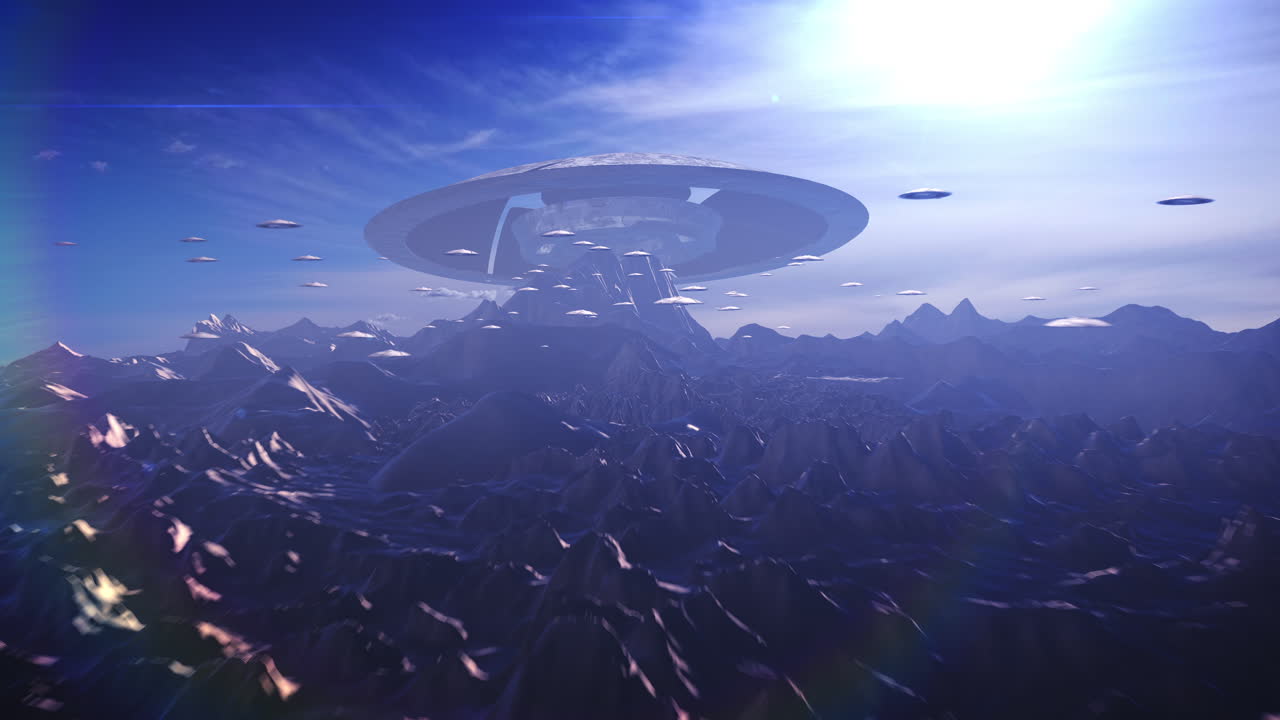 Alien Spaceships Over Mountains