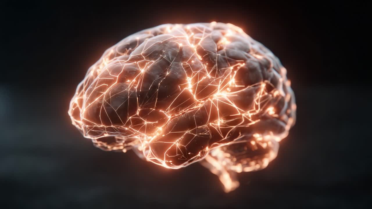 Illuminated Neural Connections: A Stunning Visualization of a Brain with Glowing Synaptic Activity Representing Cognitive Functionality and Thought Processes