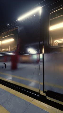 close-up of a train door at night