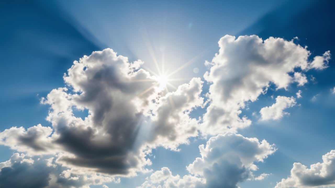 Stunning Transformation of Bright Sunlight Filtering Through Wispy Clouds in a Clear Blue Sky, Capturing Nature's Tranquil Beauty and Radiance