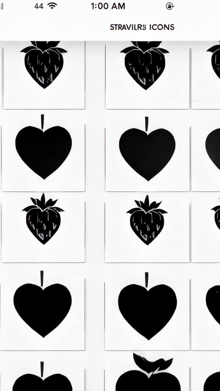 Abstract Grid of Black and White Strawberry Heart Icons