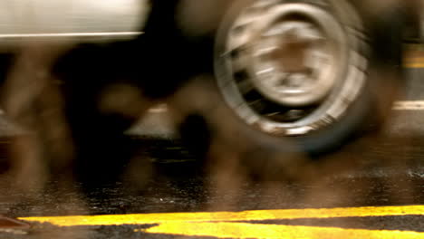 van driving over wet road