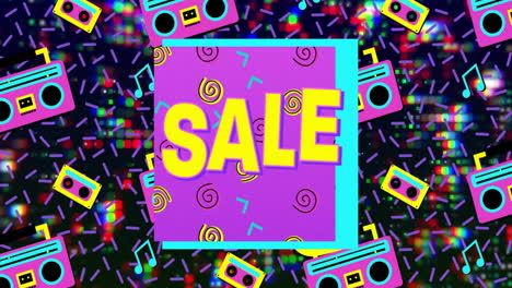 SALE-text-animation-over-colorful-retro-themed-background-with-boomboxes-and-music-notes