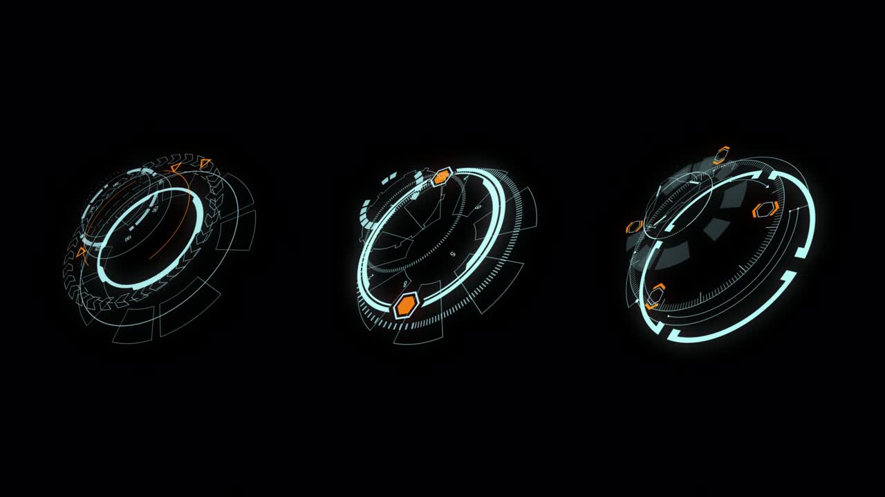 Motion graphic of 3D Blue circle rotation with head up display ( HUD UI ) technology interface and futuristic elements abstract background alpha channel included