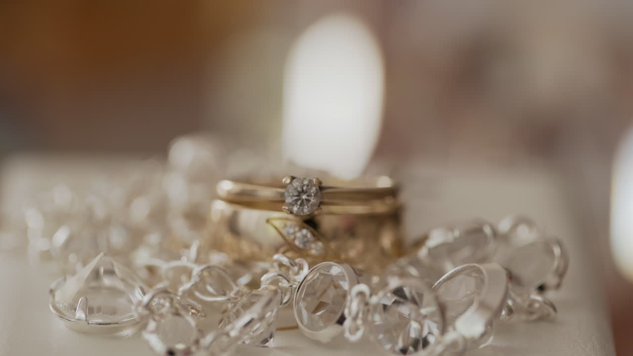 Close-Up of Diamonds and Engagement Ring
