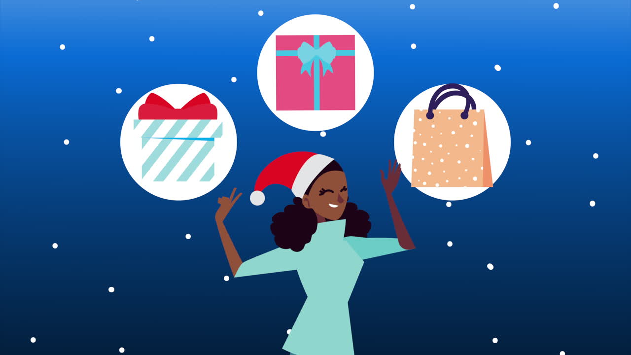 선물 과 쇼핑 가방 으로 크리스마스 를 축하 하는 여자