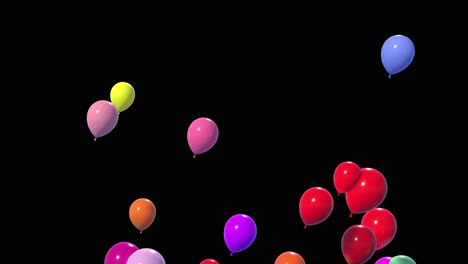 beautiful colorful shiny balloons spinning, and flying up and right on black background 3d animation