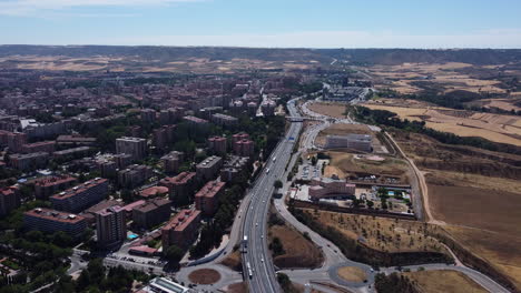 aerial view of a city with highway