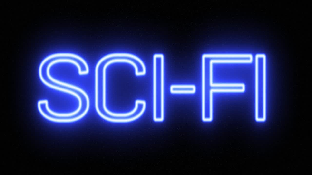 별 앞의 scf-fi 네온 블루 사인