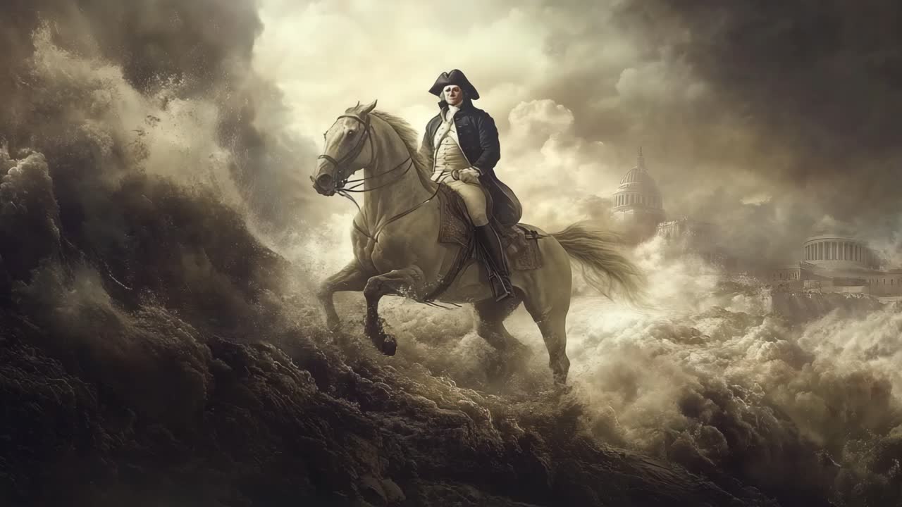 Historical Leader Riding Through a Storm