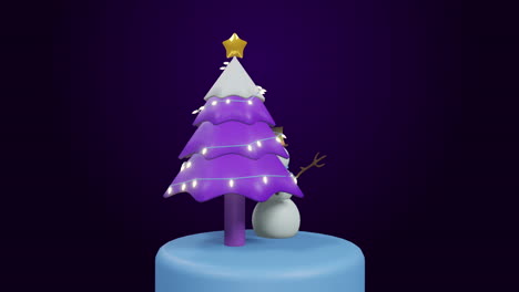 Animation of spinning christmas tree and snowman on black background