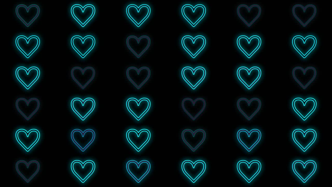 펄싱하는 네온 블루 라이트가 있는 하트 패턴