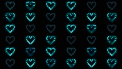 patrón de corazones con luz azul neón pulsante