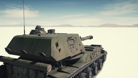 tanque militar en el desierto blanco