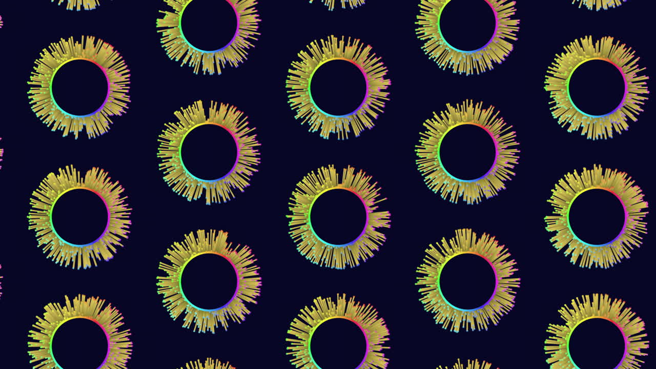 Vibrant and colorful circle pattern on black background yellow, orange, and pink shades
