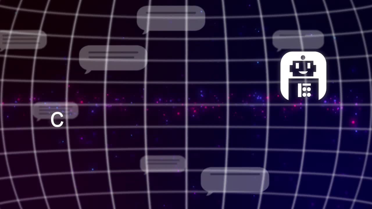 Animation of ai data processing over globe and dark background