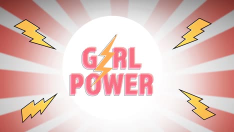 animation of girl power text, over lightening