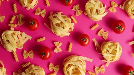 layout of pasta and red tomatoes