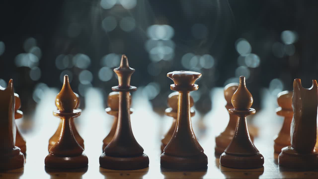 Illuminated chess with smoke effect. Suitable for commercials.