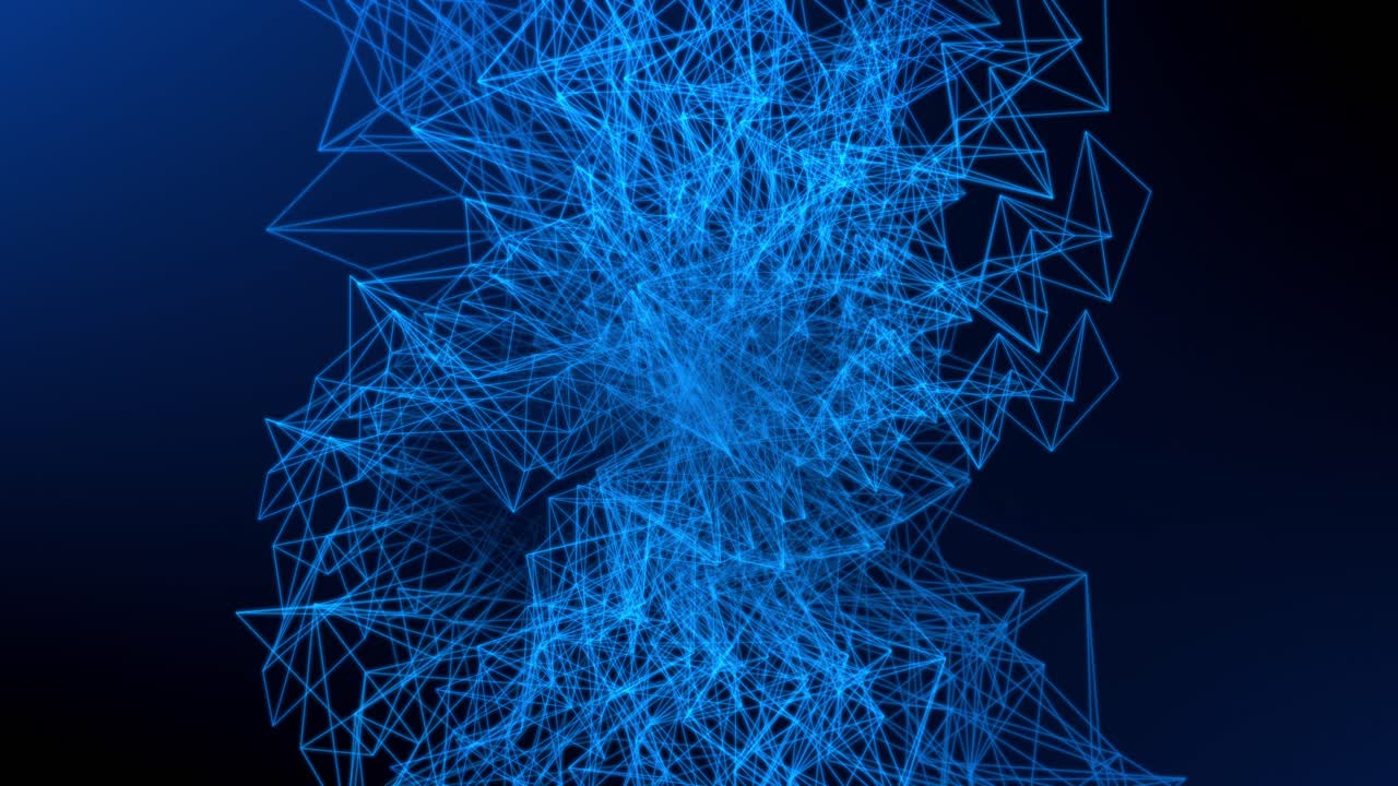 Connecting blue lines in space forming an integrated complex and abstract moving mesh