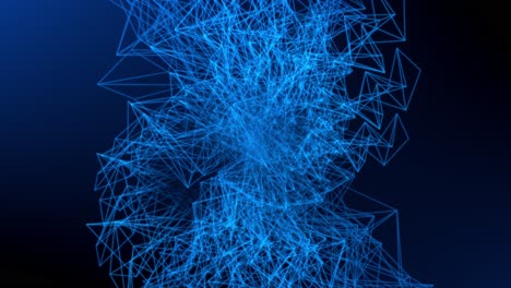 conectando líneas azules en el espacio formando una malla móvil compleja e abstracta integrada