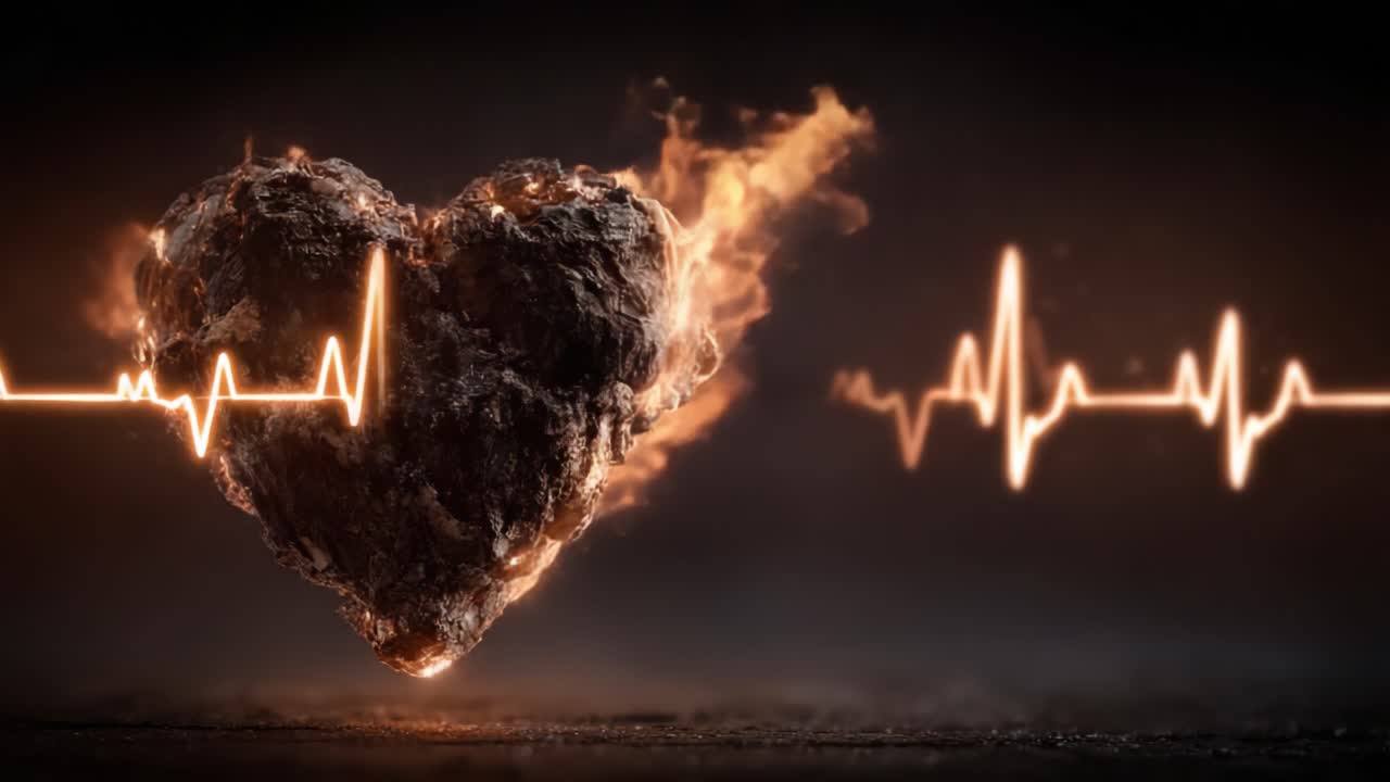 A Heartbeat of Flames: An Artistic Representation of Love's Intensity and Passion, Merging Elements of Fire and Vitality in a Stunning Visual Display