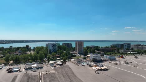 Aerial-footage-of-Mamaia-beach,-Constanta,-Romania