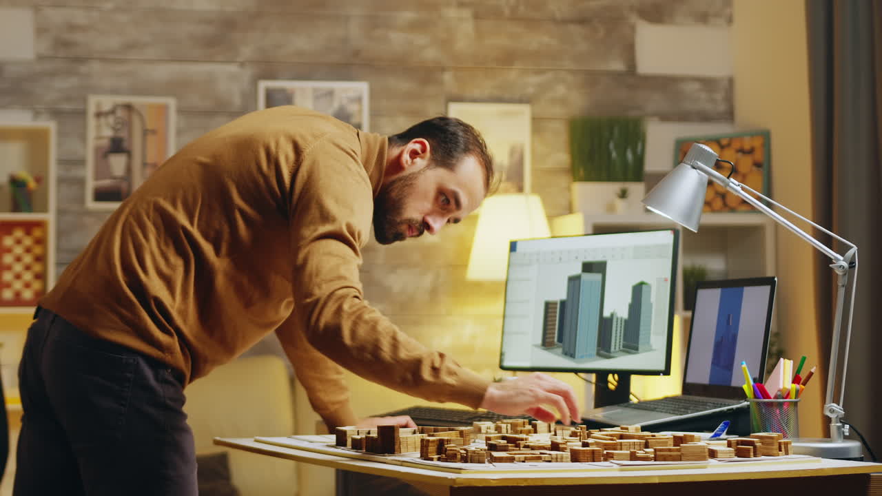 Male architect typing on computer while working