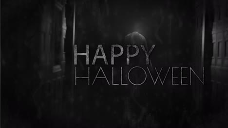 Animation-of-happy-halloween-text-over-ghost-on-black-background