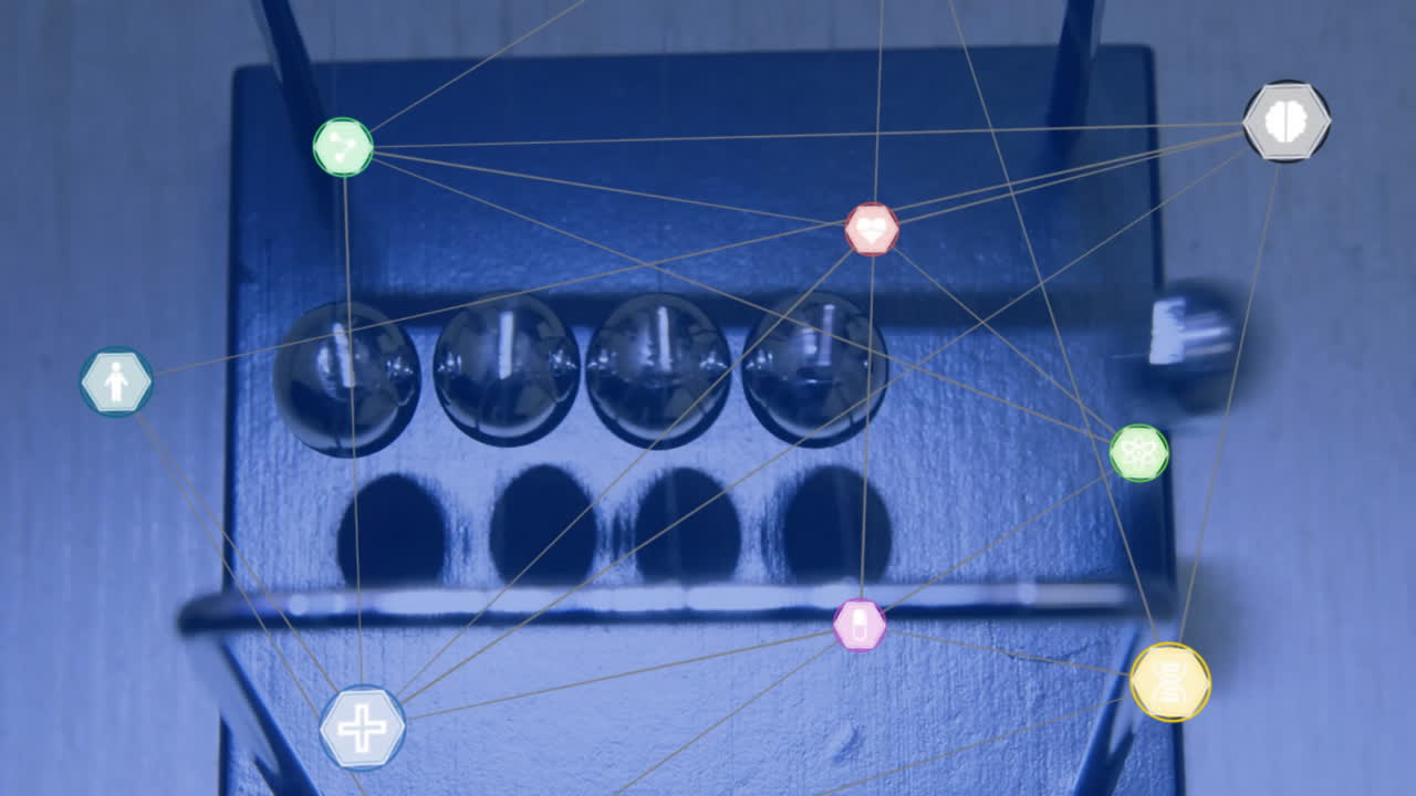 산업 기계에 대한 연결 네트워크 및 데이터 처리 애니메이션